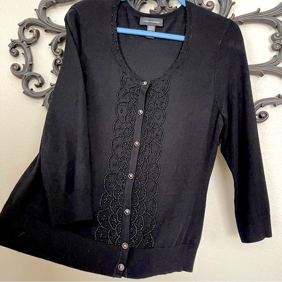 Cable & Gauge Sweaters - Cable & Gauge Beaded 3/4 Sleeve Cardigan Sweater Large